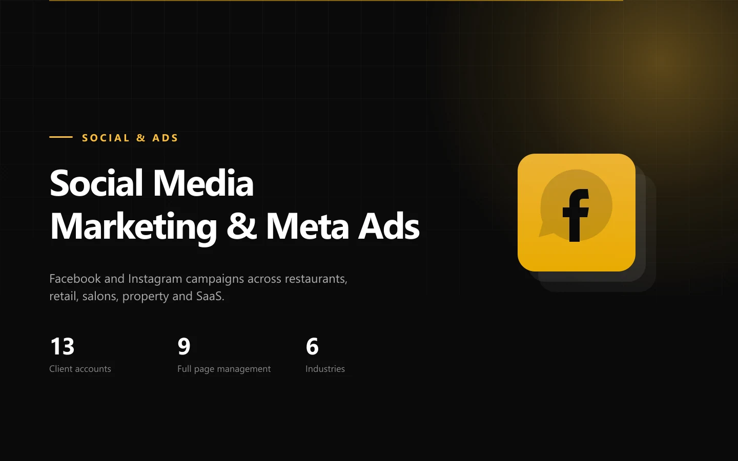 Social media marketing and Meta Ads across 13 client accounts